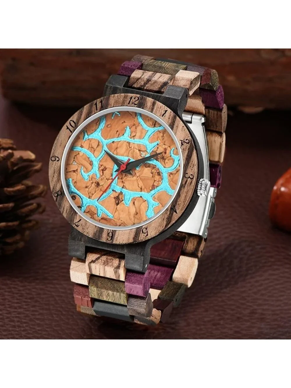 Men's Multi Color Classic Handmade Colorful Bamboo Analog Quartz Wooden Watch